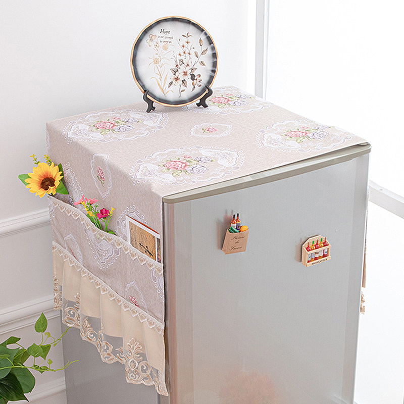 开门布艺蕾丝冰箱盖巾单双冰柜防尘罩子滚筒万能盖巾