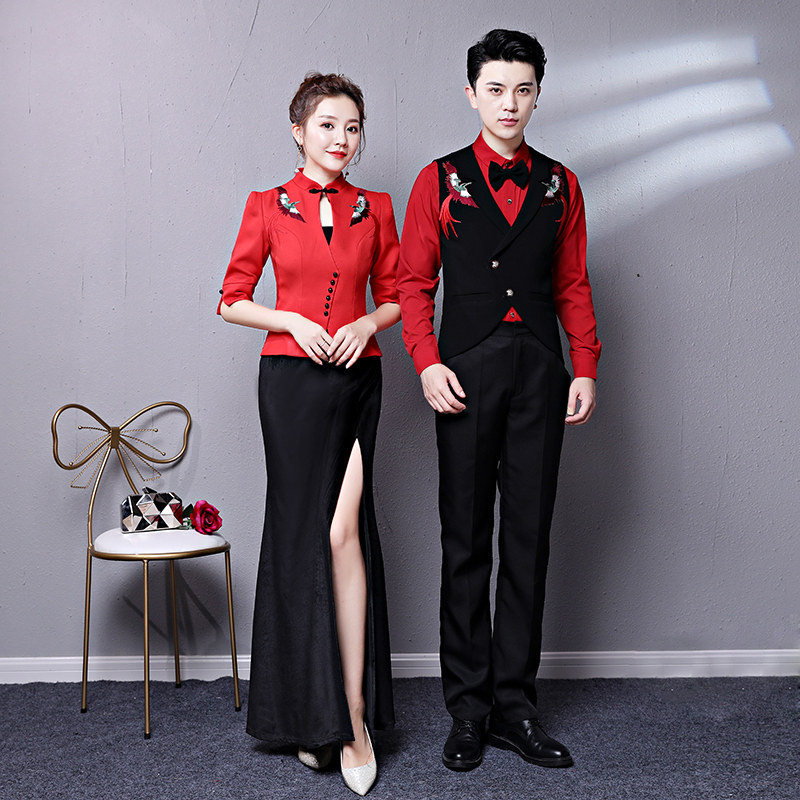 夜总会ktv迎宾服红色少爷服长袖秋冬酒吧夜场dj公主服长款咨客服