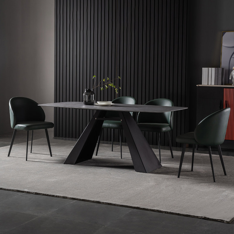 餐桌意式黑色桌子方桌子组合桌椅金属轻奢工业实木餐桌