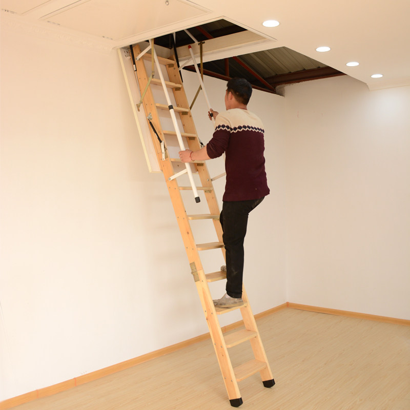 折叠实木家用阁楼家庭复式室内楼梯伸缩拉伸整体楼梯