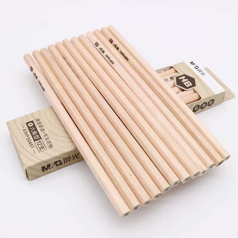 铅笔60支晨光原木2bhb六角木杆学生写字铅笔
