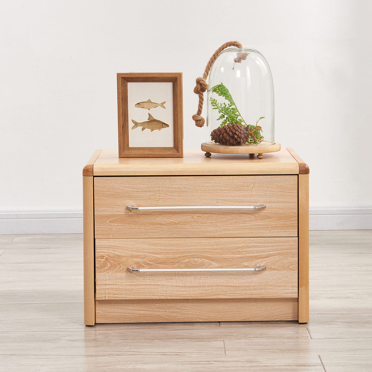 家家家具北欧原木床头柜小户户型卧室双抽床边床头柜