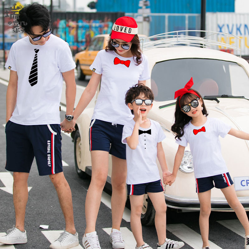 领带领结蝴蝶结金牌个性创意亲子装短袖恤衫男女亲子装