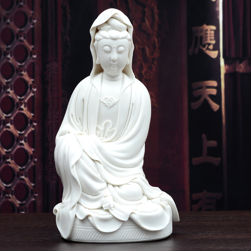 观音菩萨陶瓷佛像家用供奉客厅摆件坐莲观世音摆件