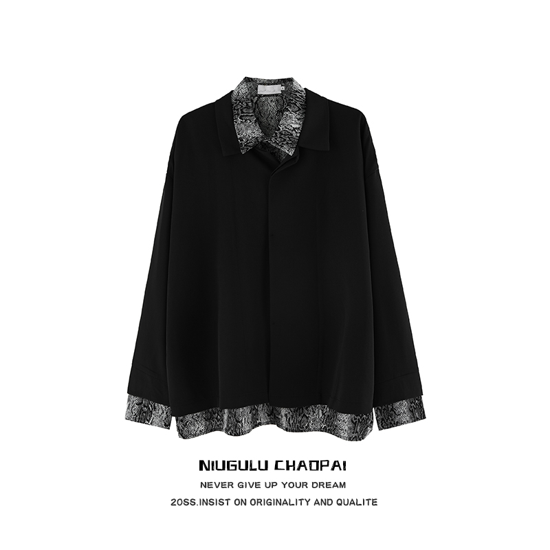 NIUGULU.20SS潮牌碎花拼色潮流男女同款宽松新品假两件衬衫外套