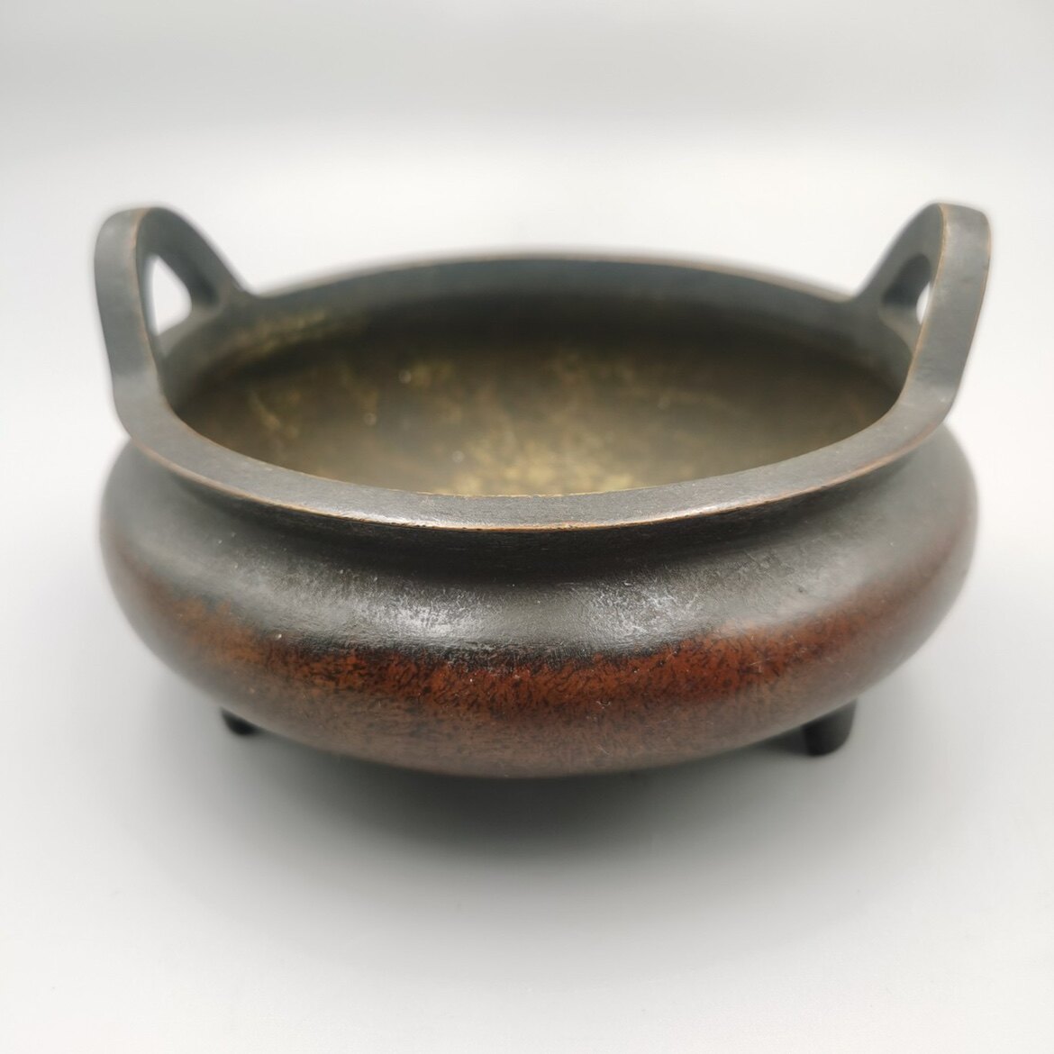 古玩古董收藏三足冲耳纯铜大号香炉宣德茶道香薰炉