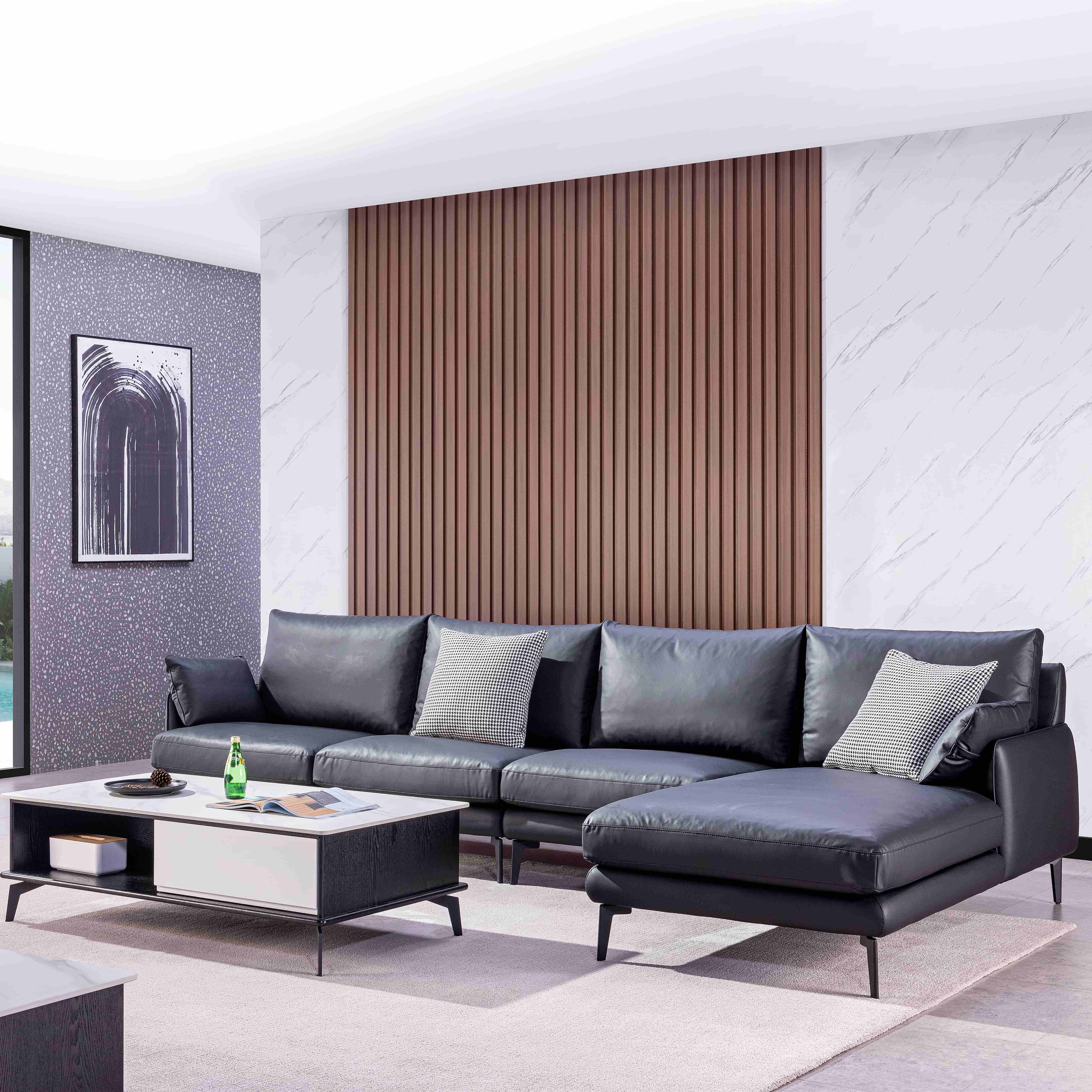 德喜科技沙发现代简约意式小户户型客厅组合羽绒布艺沙发