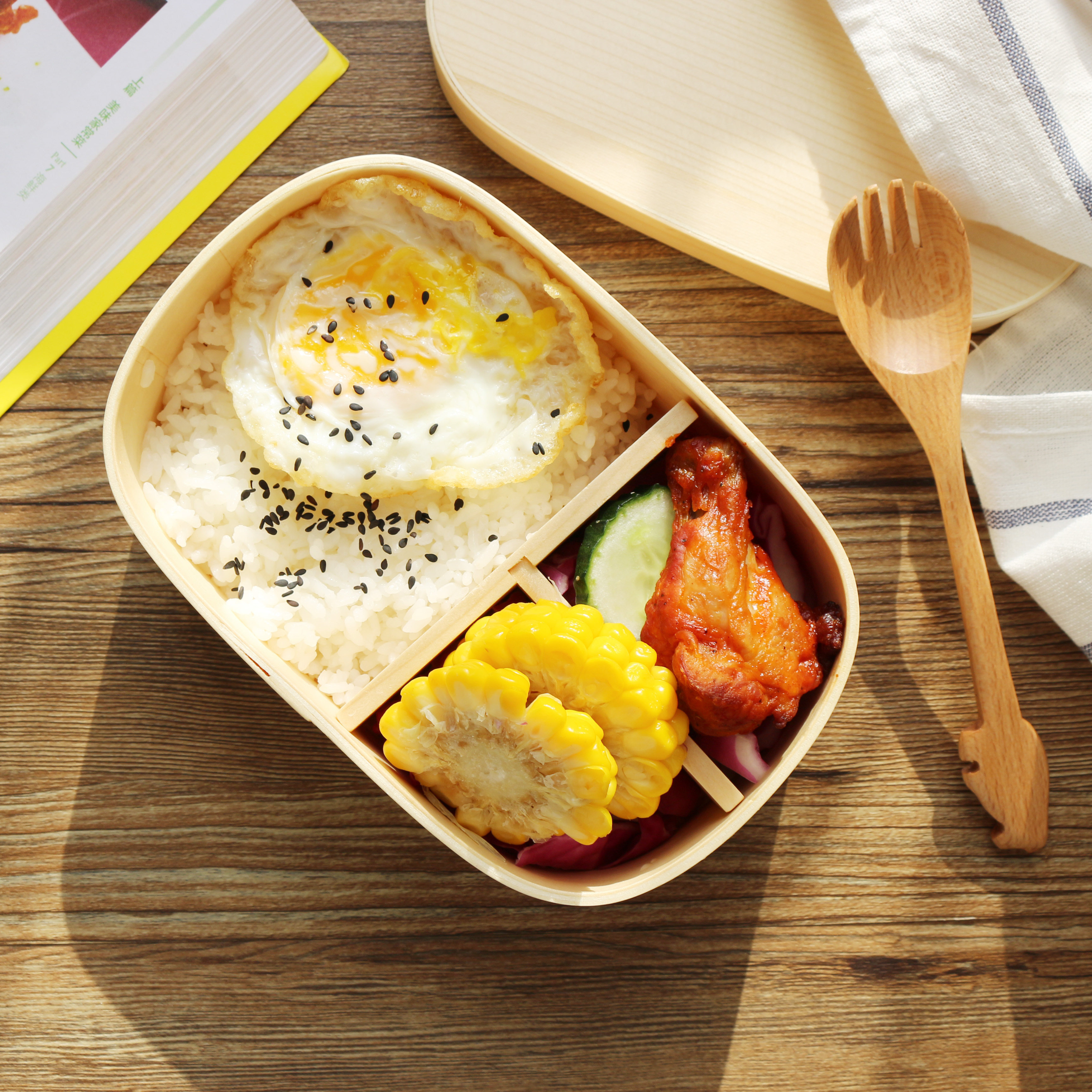 木工家分隔日式双层便当盒简约实木饭盒学生餐盒寿司盒木质餐具盒