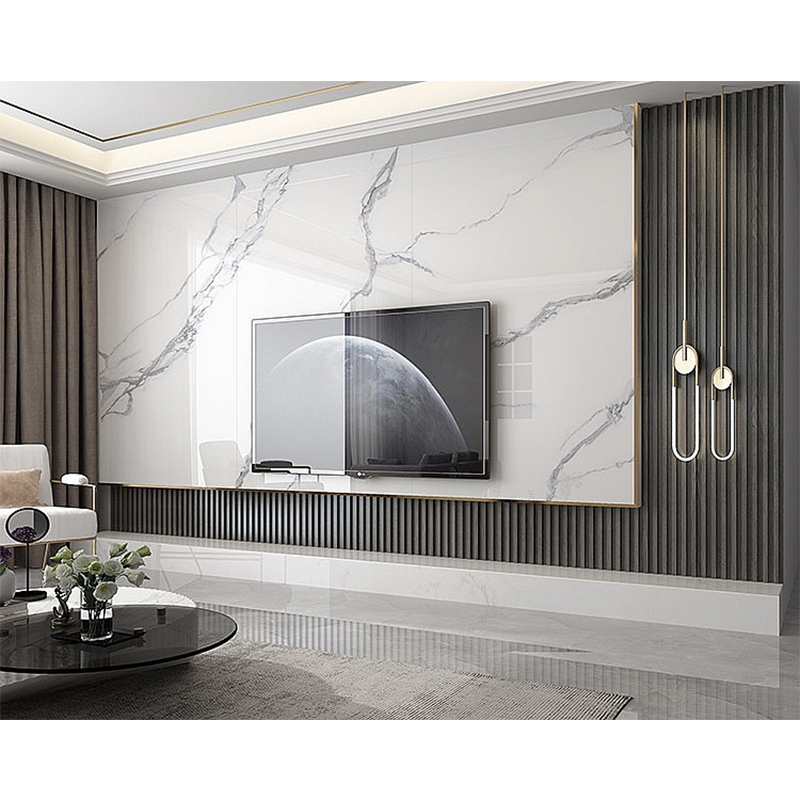 岩板背景墙定制电视墙网红红岩悬空影视现代格栅瓷砖背景墙