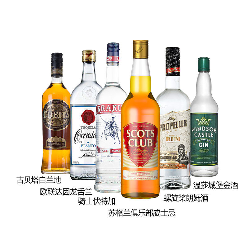 进口洋酒 六大基酒套餐 金酒 伏特加 威士忌 龙舌兰 白兰地 朗姆