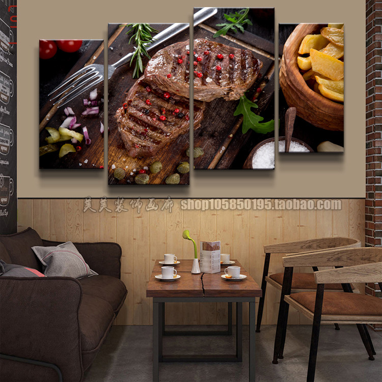 西餐厅装饰画牛排店挂画烤肉肉店壁画西式餐饮店美食现代装饰画