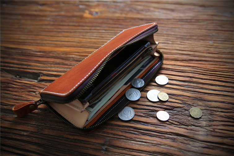 手工拉链休闲钱夹牛皮夹头皮夹真皮复古女真钱包