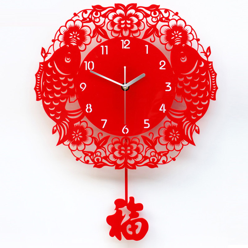 雅刻丽挂钟客厅静音创意时尚艺术钟表新中式现代简约双鱼福石英钟