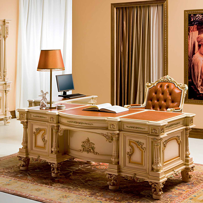 欧式宫廷实木书桌法式彩绘大班台老板美式电脑桌书桌