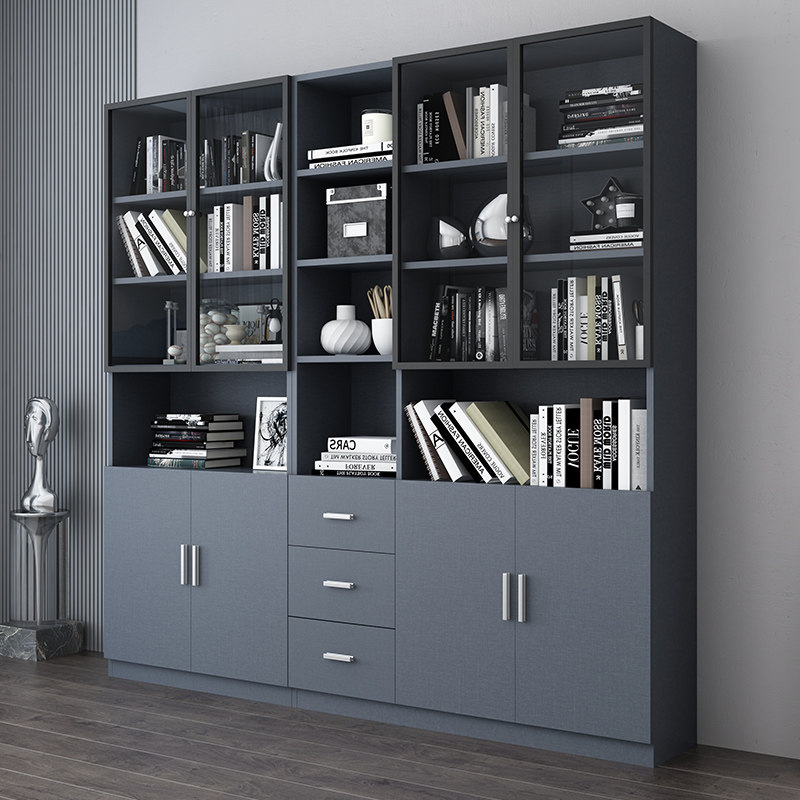 简约现代书柜组装书架组合整面柜子落地玻璃门组合书柜
