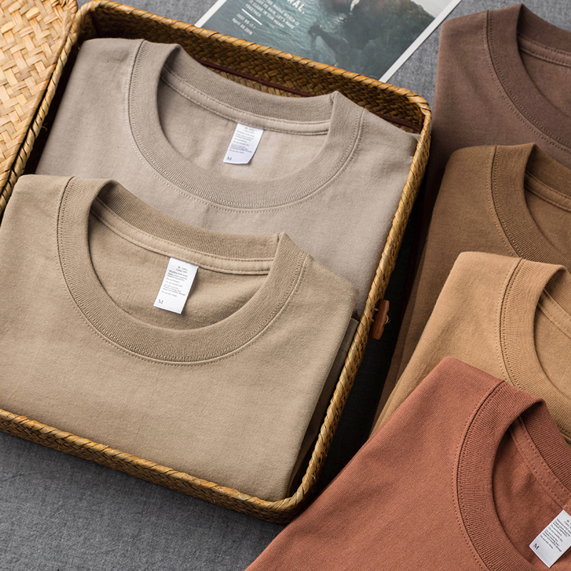 270g重磅大地色系短袖t恤 日系素色精梳棉夏季男女款阿美咔叽打底