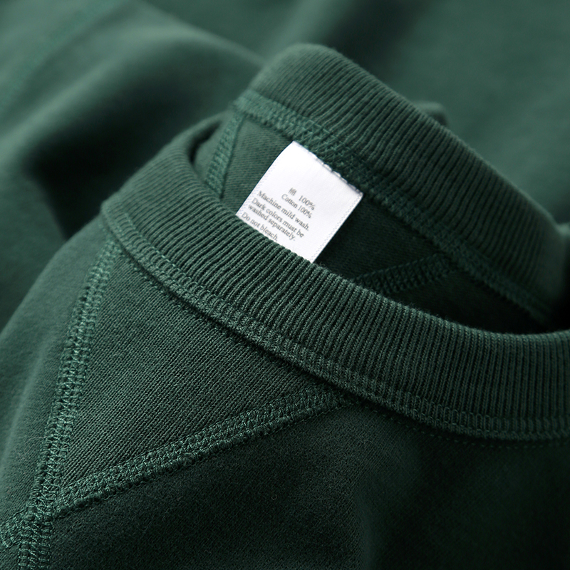 四针六线 300g重磅丛林绿磨毛短袖 墨绿色简约宽松复古T恤男女款