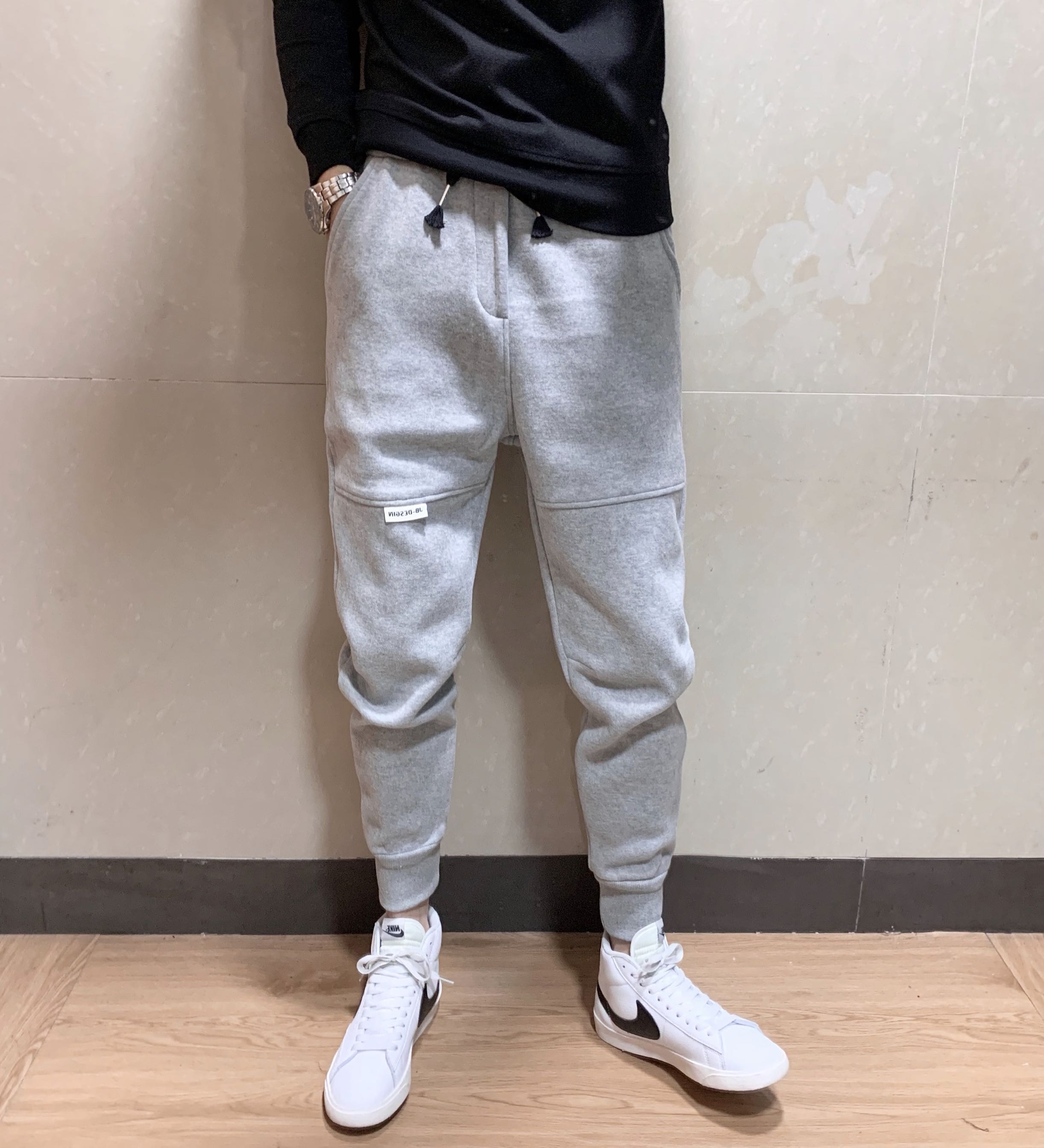 哈伦裤男字母卫裤小脚九分修身灰色运动男士休闲裤