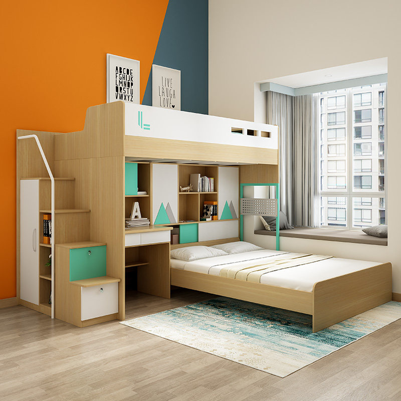 高低床带书桌双层改造两层儿童童床错位型上下床高低