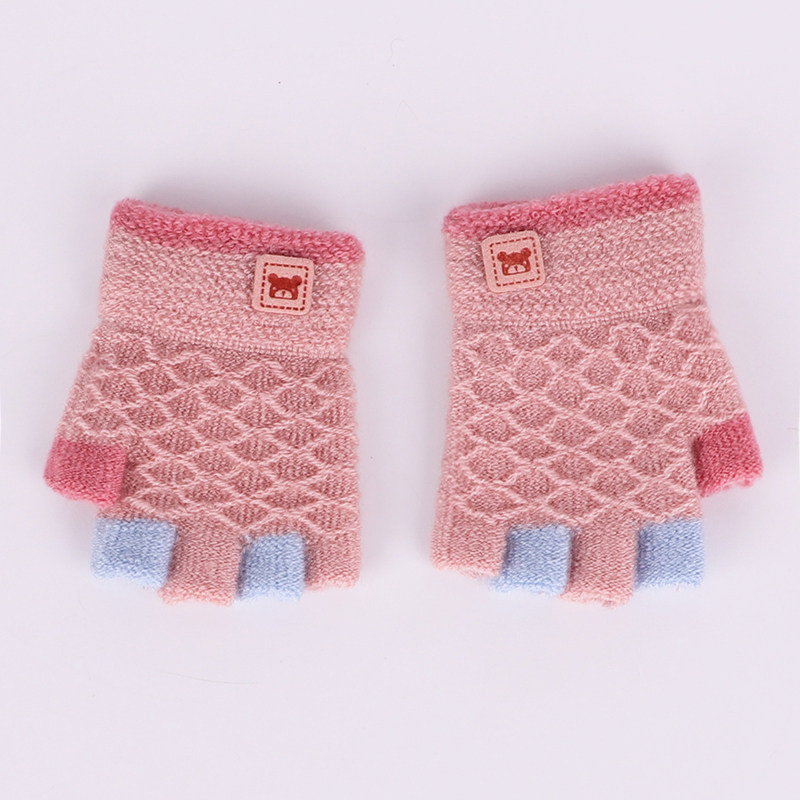 婴儿爱宝宝小童保暖半指可爱儿童小孩女童02男手套