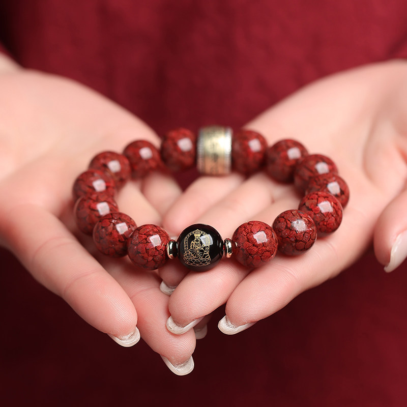 本命年虎男天然朱砂手串正品晶体护身符佛珠手链手链