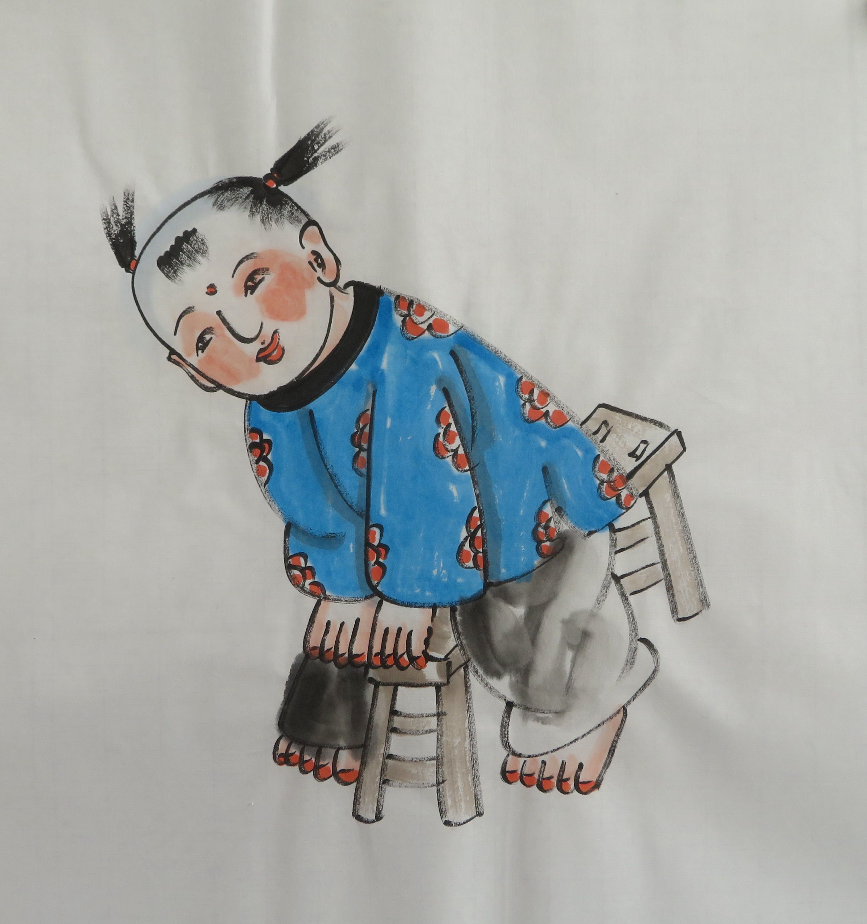 特价趣图童趣小品童子八开四尺过道人物画手绘国画