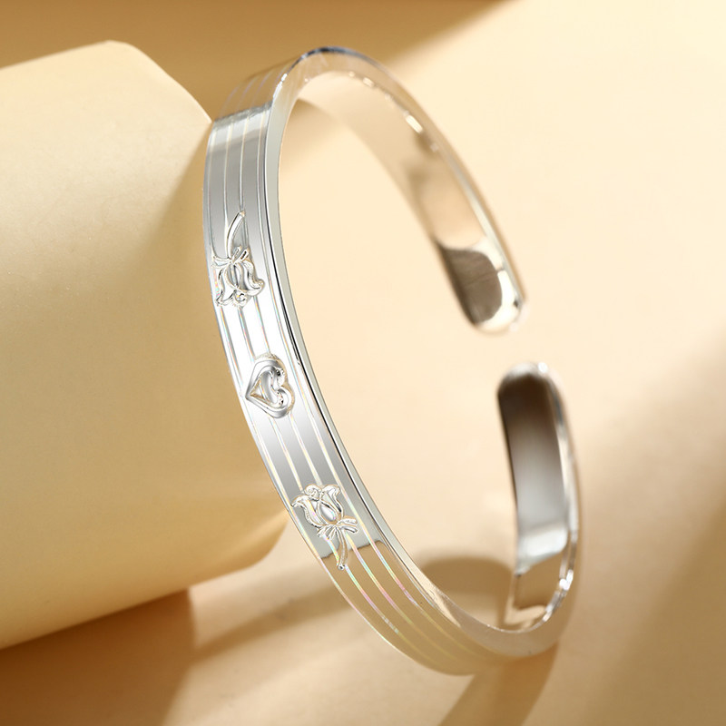 梦祥梦祥银银玫瑰花语时尚简约爱心手镯纯银年轻开口手镯