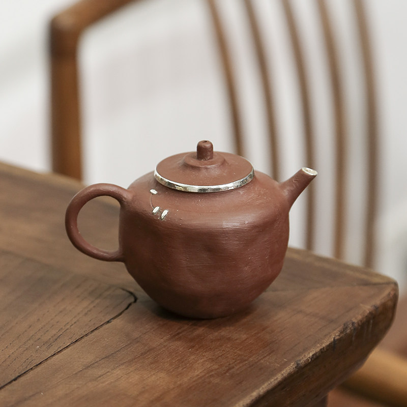 一九茶舍手捏锔钉银朱紫砂壶手工茶壶陶瓷功夫茶壶