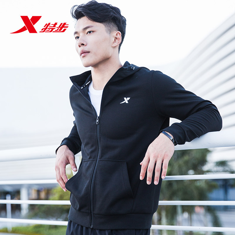 春季特步卫衣男连帽外套男装上衣夏季运动衣官网运动卫衣