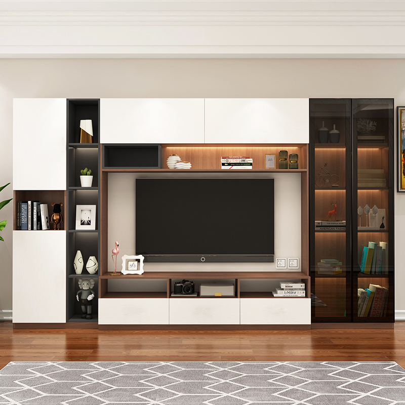 北欧客厅电视柜书柜一体组合墙柜简约现代高款多功能背景墙柜d8