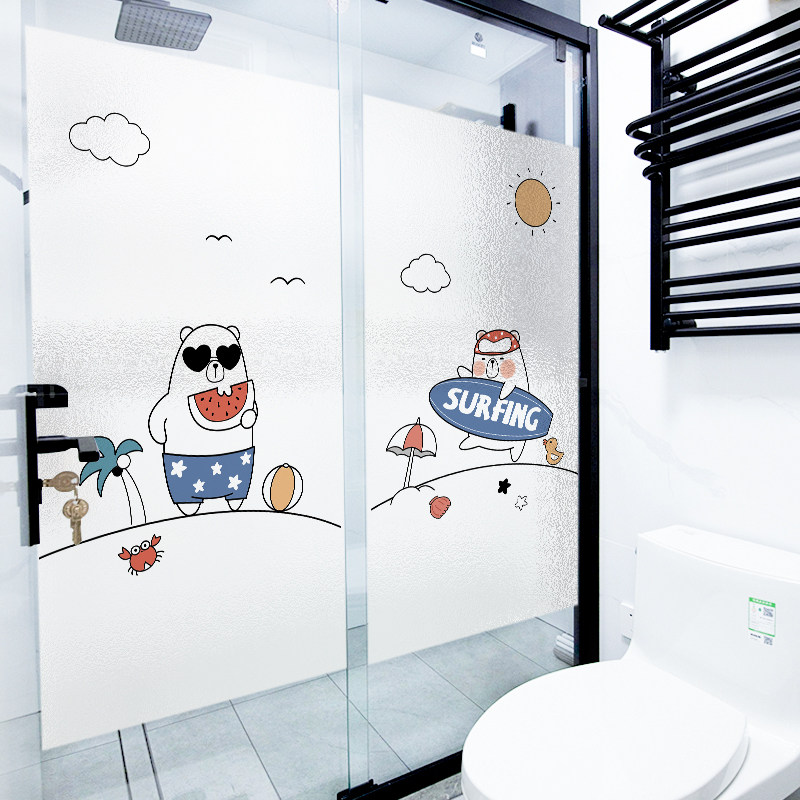 浴室厕所贴纸卡通女孩卫生间玻璃贴防窥防走光瓷砖