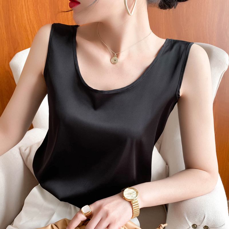 100%桑蚕丝真丝吊带女丝绸缎面打底外穿小背心配西装内搭无袖上衣