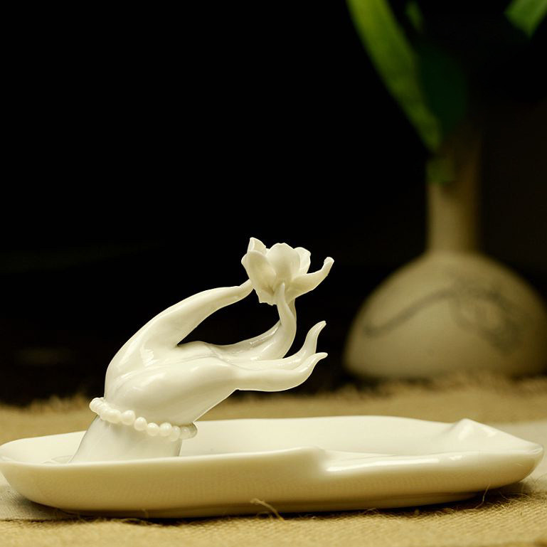 白瓷莲花佛手陶瓷器摆件塔香炉檀香包邮香托