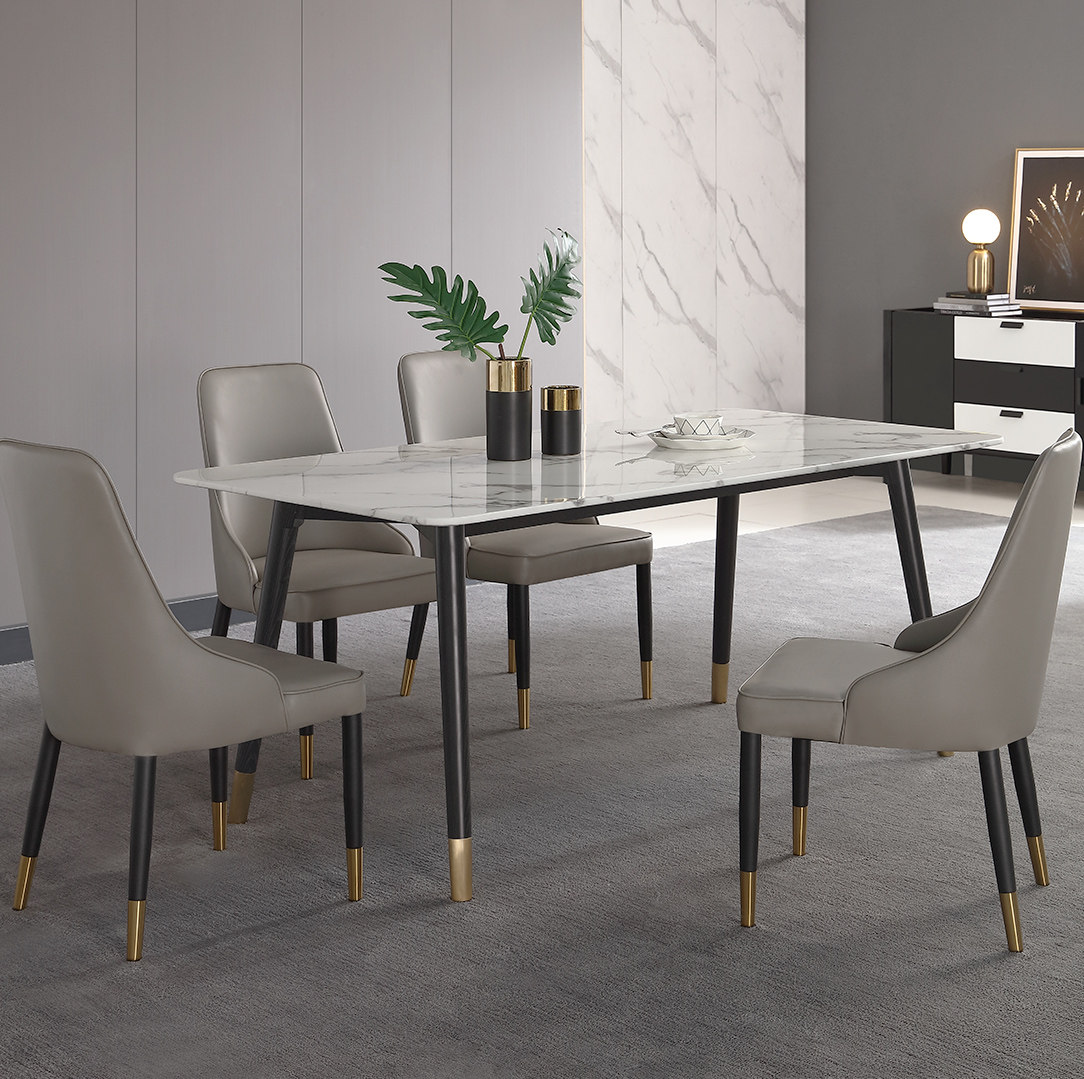 北欧轻奢风餐桌椅组合现代简约家用长方形小户型实木大理石餐桌