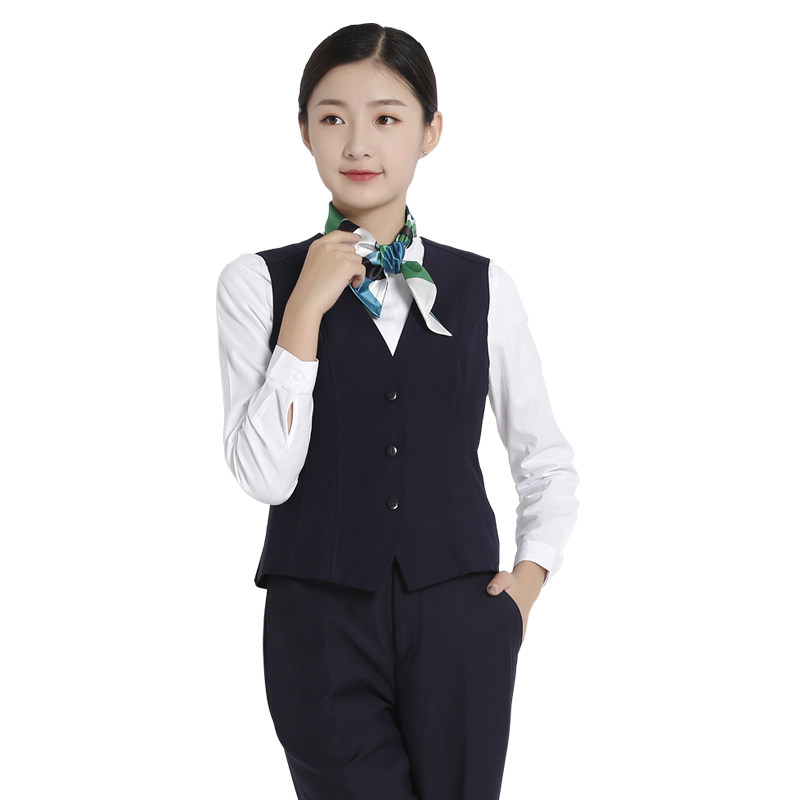 中国民生银行职业装立领衬衫行服女士藏青青色衬衫