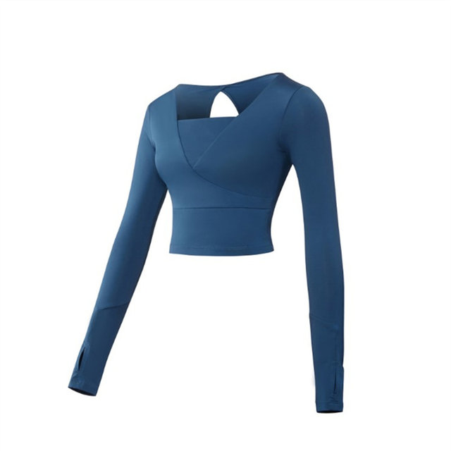 2020 new sports long-sleeved women's yoga clothes with navel and waist sports fitness clothes women's back sexy hollow top 2020 new sports long-sleeved women's yoga clothes with navel and waist sports fitness clothes women's back sexy hollow top