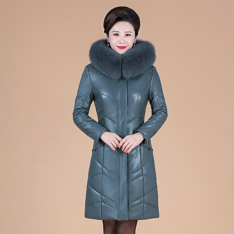 真皮皮衣女中中长2022冬装新款加绒加厚妈妈皮衣