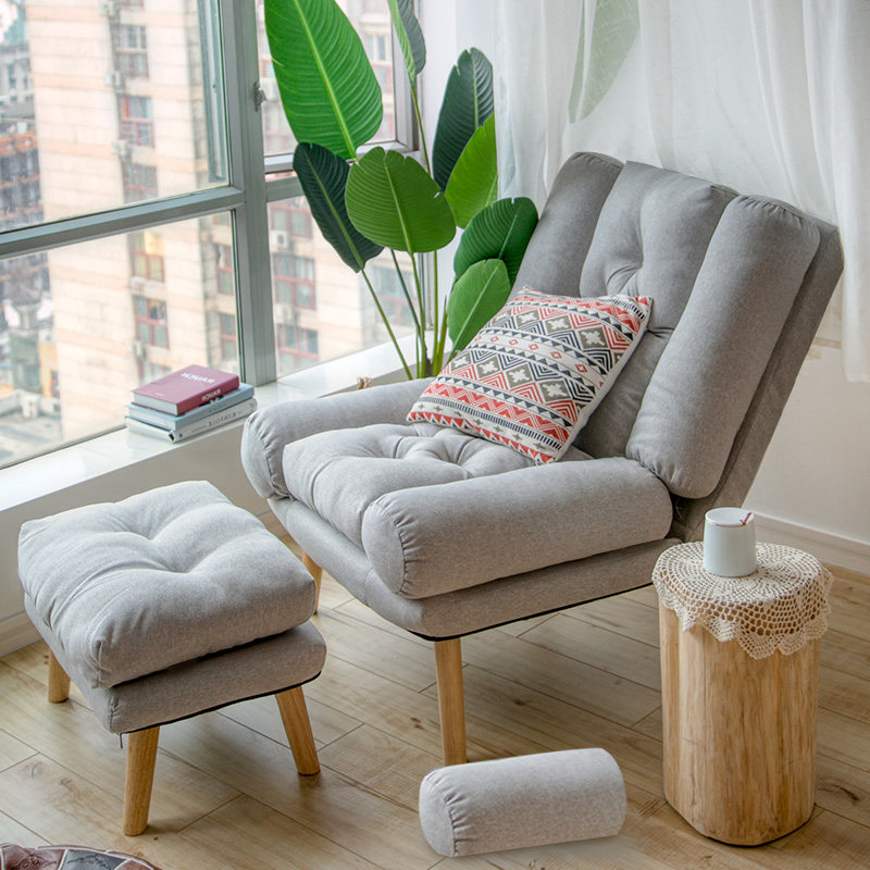 木优懒人沙发单人小沙发椅子卧室可爱女孩简易折叠阳台休闲躺椅