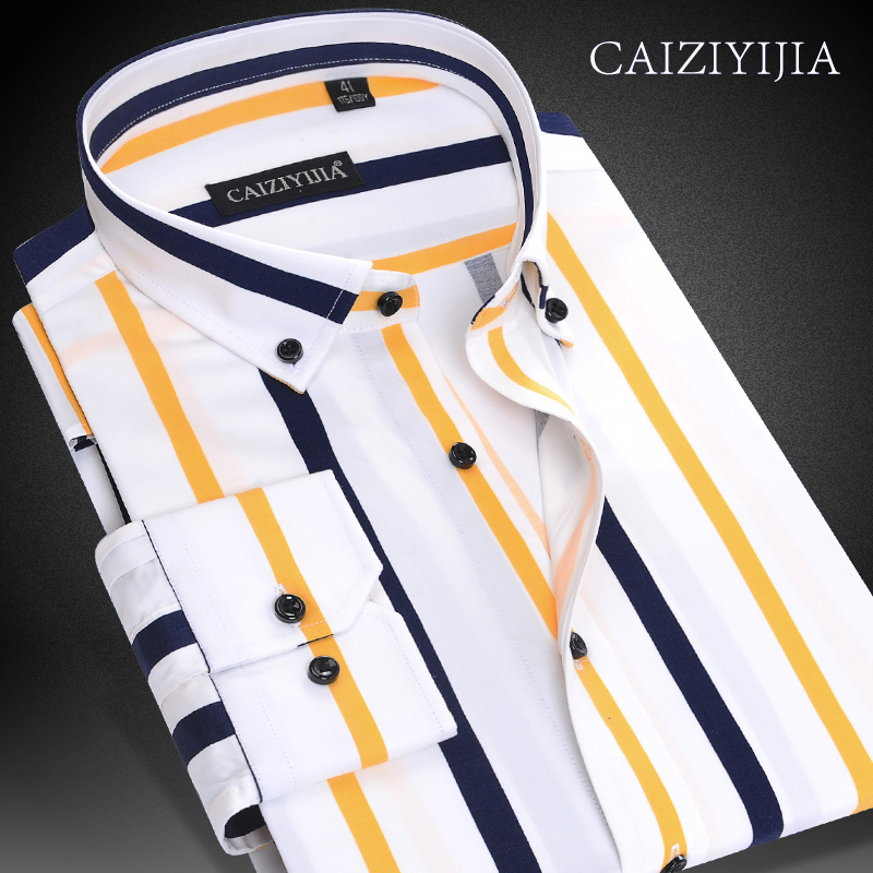 条纹衬衫男长袖高级感修身商务休闲秋冬加厚高端衬衣外套潮流日系