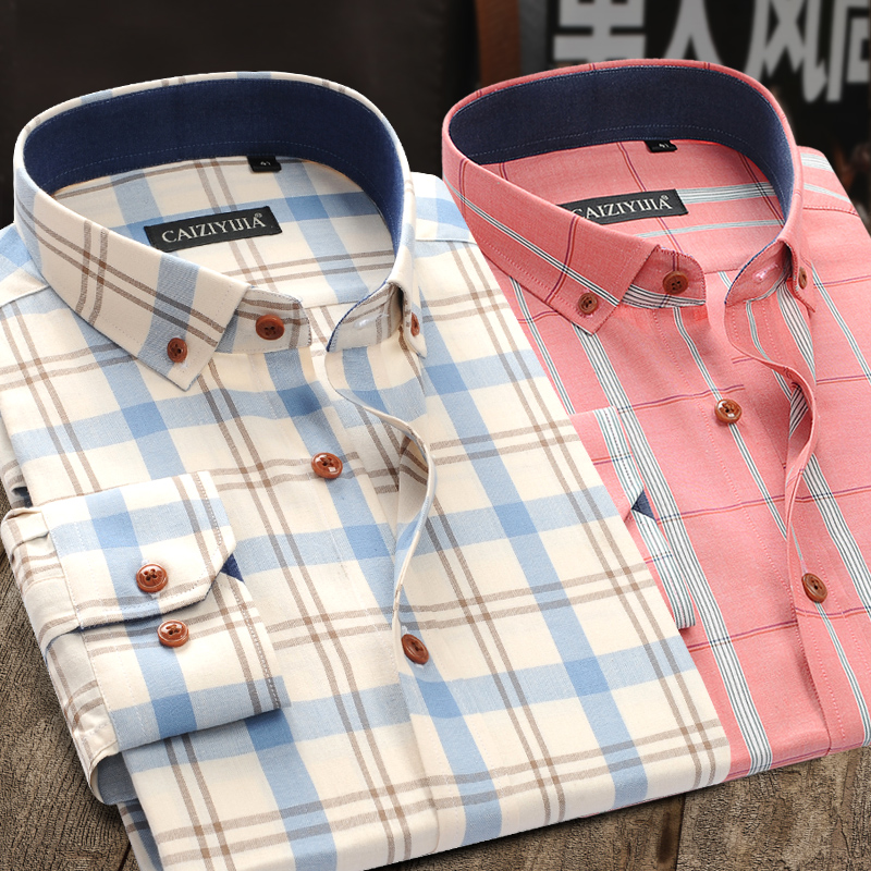 格子衬衫男长袖春季纯棉修身外套寸男士美式休闲潮流帅气衬衣高端