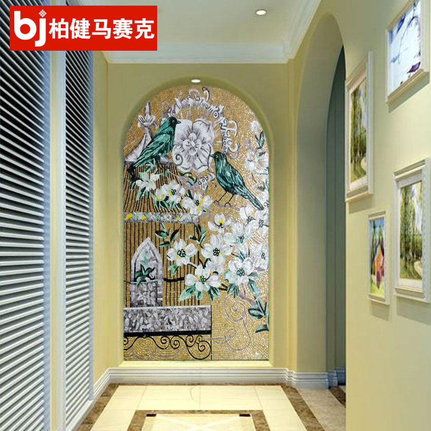 现代简约花鸟马赛克拼花剪画大堂玄关书房拼图背景墙马赛克