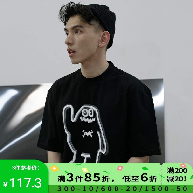 SAMESAME夏季原创设计吉祥物街头宽松t恤男女圆领短袖潮牌情侣装