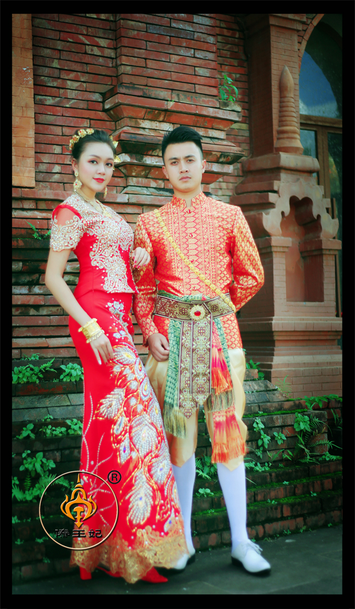 傣王妃服饰泰国传统时尚婚纱结婚结婚礼礼服红色婚纱