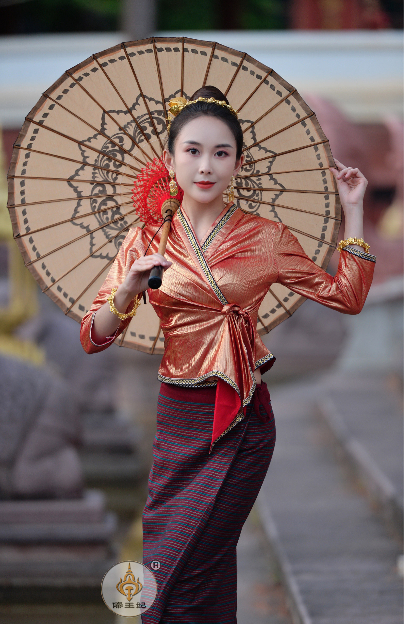 傣王妃服饰傣族传统套装系带修身长裙中袖微弹民族服装