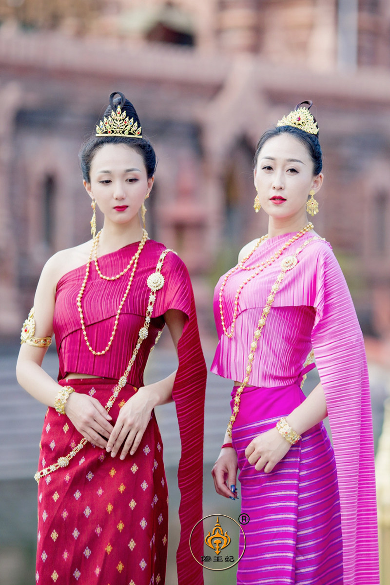 傣王妃服饰傣族服装女泰国皱褶披巾服装套装泼水节迎宾服日常服