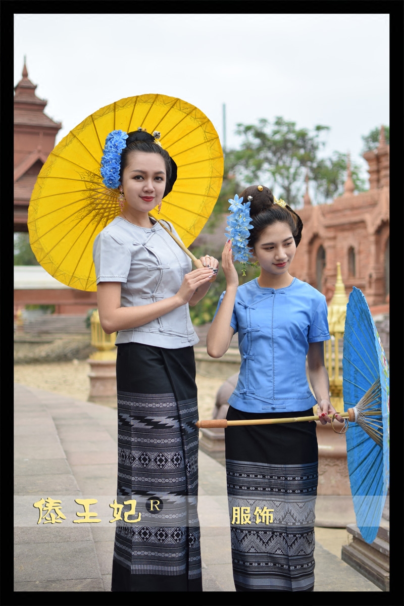 傣王妃服饰傣族传统复古套装短袖袖筒泼水节节日民族服装