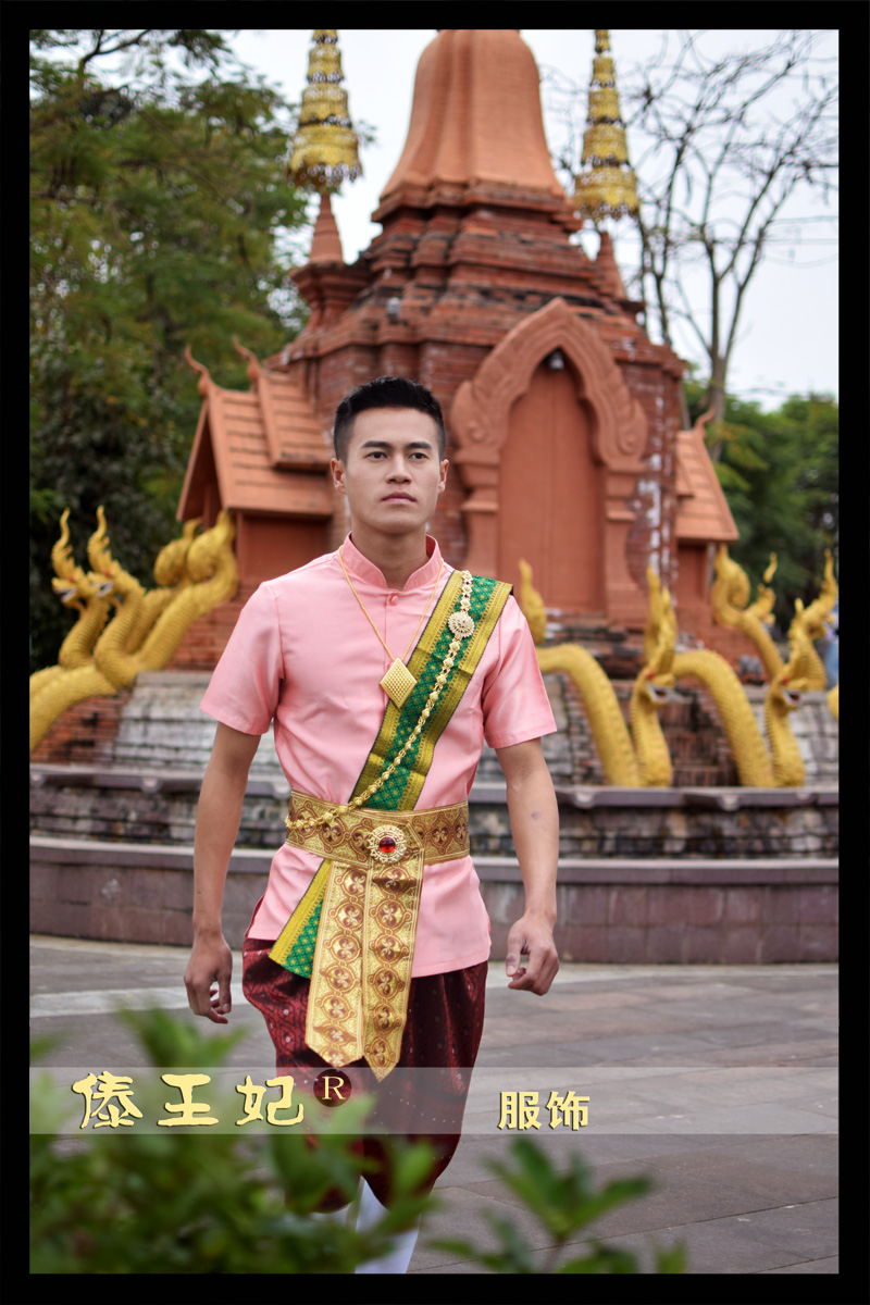 傣王妃服饰泰国傣族服装短袖粉色套装泼水节盛装民族服装