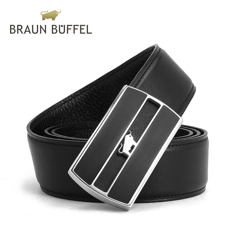 braunbuffel布兰施男士商务简约头层牛皮不锈钢板皮带腰带
