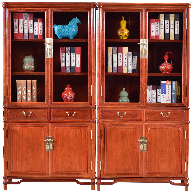 红木家具缅甸花梨书柜中式书架实木书橱客厅储物柜单个书柜