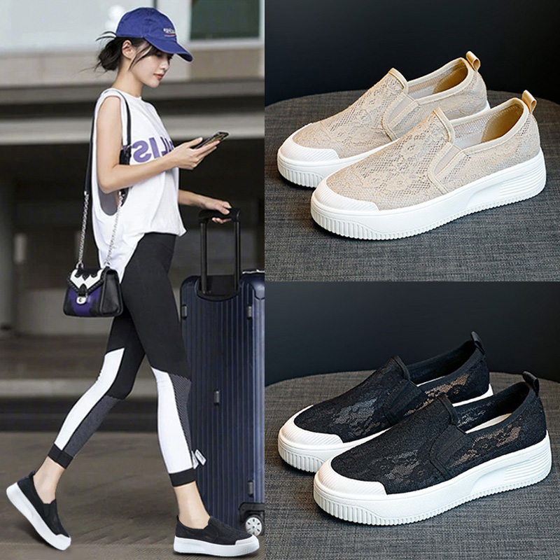 小香风厚底渔夫鞋女平底夏季网面透气一脚蹬懒人网纱乐福鞋大码41